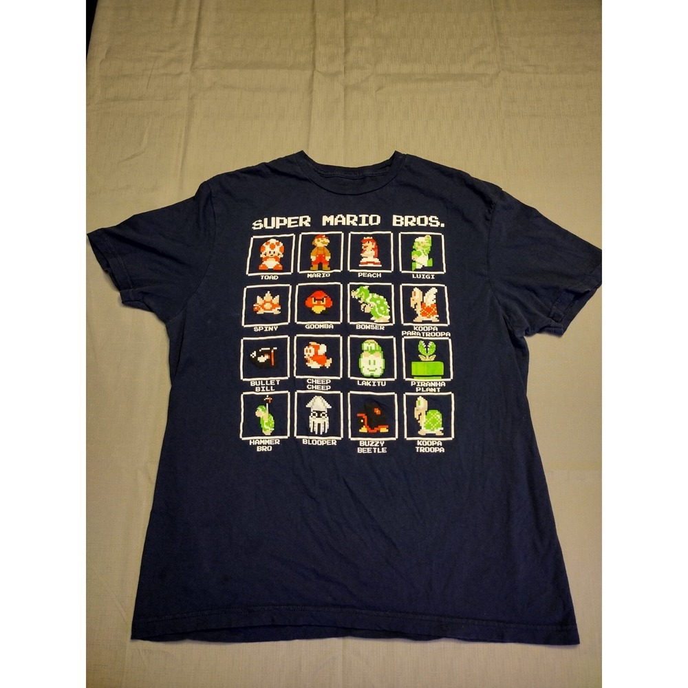 Super Mario Bros. Men's 16 Character Pixel Grid Boxes Graphic T-Shirt Size Large